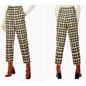 Topshop‎ Tara Check Plaid Twill Crop Trouser Pockets Pants 36D01QMUL Size 4 #438